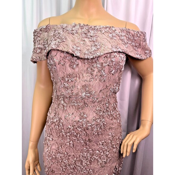 Xscape 18W Taupe Off Shoulder Lace Sequin Gown Formal Evening Wedding Dress NWT - Picture 5 of 16